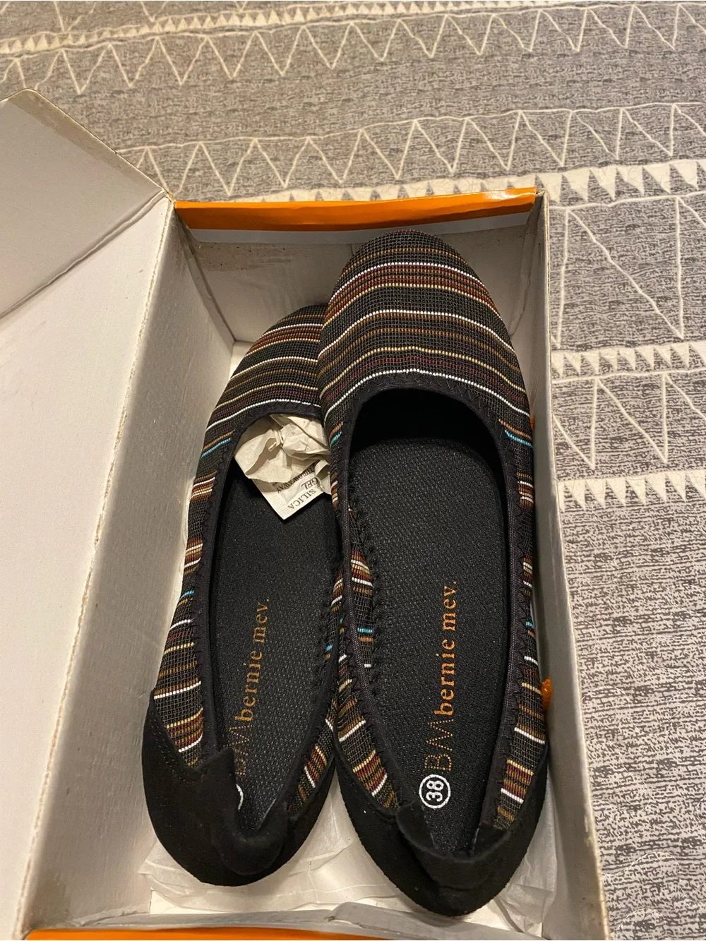 Bernie Mev black striped slip ons